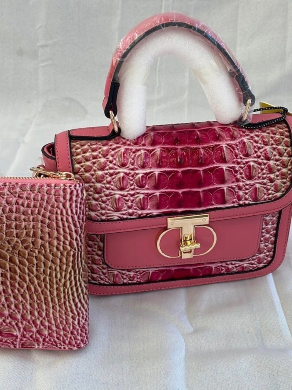 Dark Pink Crocodile crossbody purse with wallet